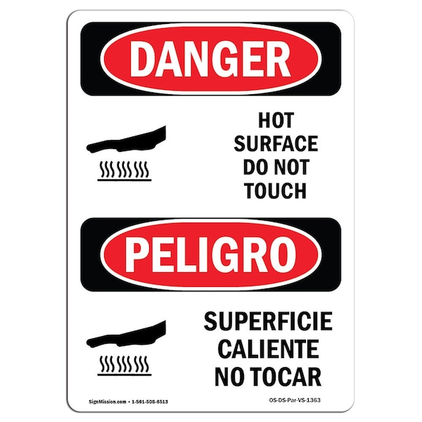 Signmission OSHA Sign, Hot Surface Do Not Touch Bilingual, 5in X 3.5in Decal, 3.5" W, 5" H, Bilingual Spanish OS-DS-D-35-VS-1363 - main